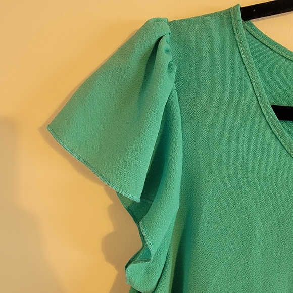 Frilly Short Sleeved Blouse-Teal - Picture 3 of 5
